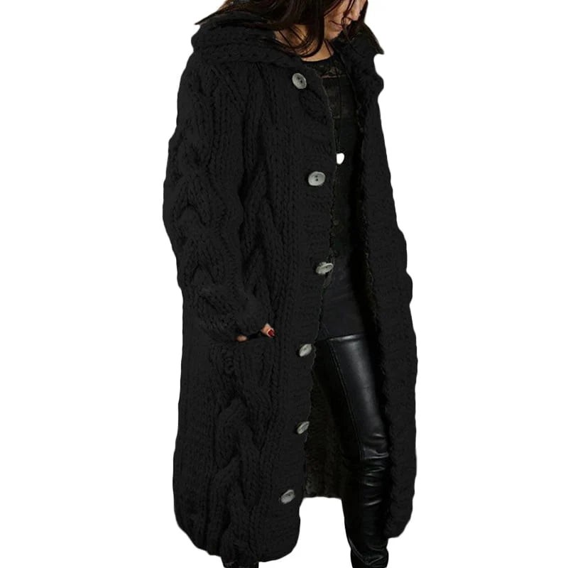 Long Chunky-Knit Cardigan with Cable Pattern - Rosemarie