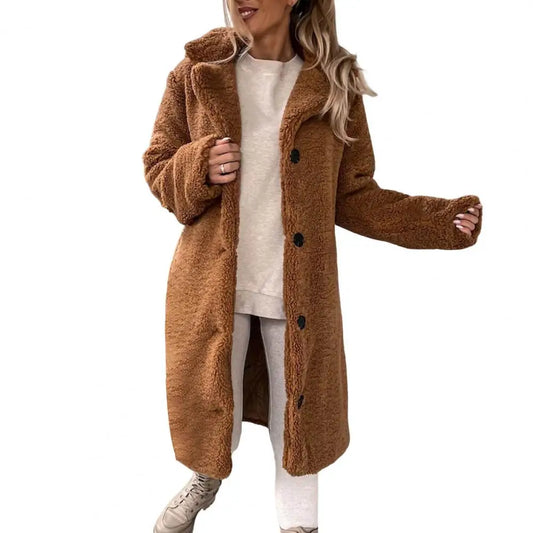 Long Fluffy Button – Front Winter Coat – Carla