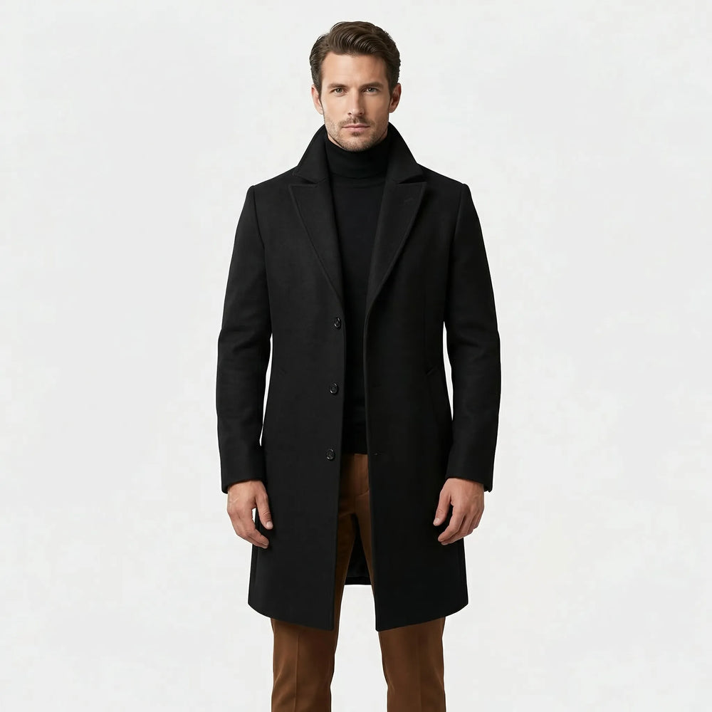 Marc - Long Single-Breasted Lapel Overcoat