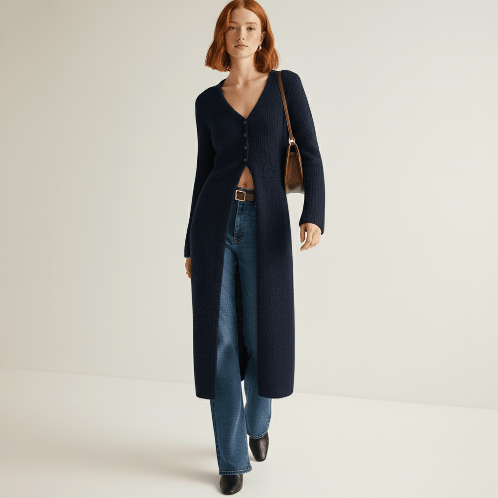 Longline Cardigan with Button Placket – Lisann