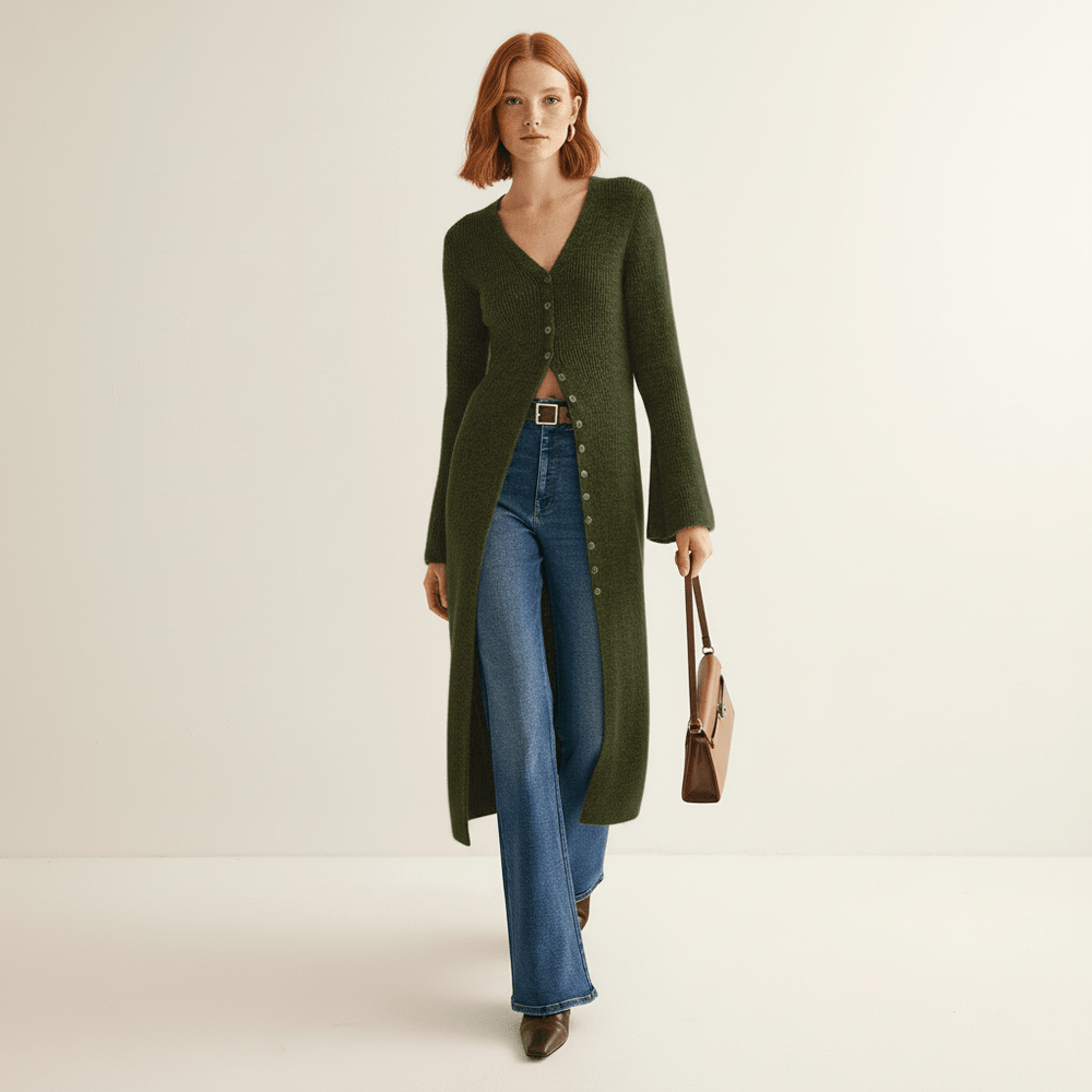 Longline Cardigan with Button Placket – Lisann