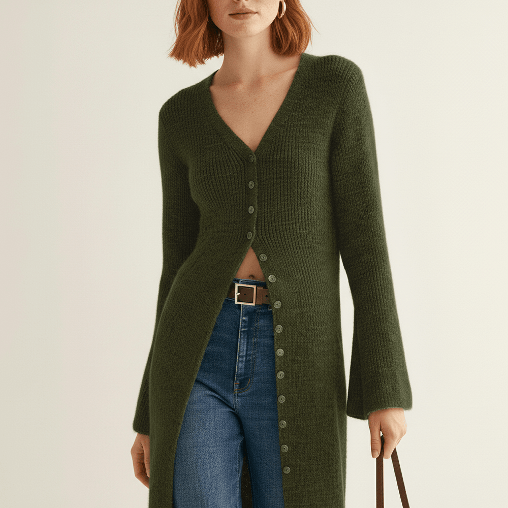 Longline Cardigan with Button Placket – Lisann