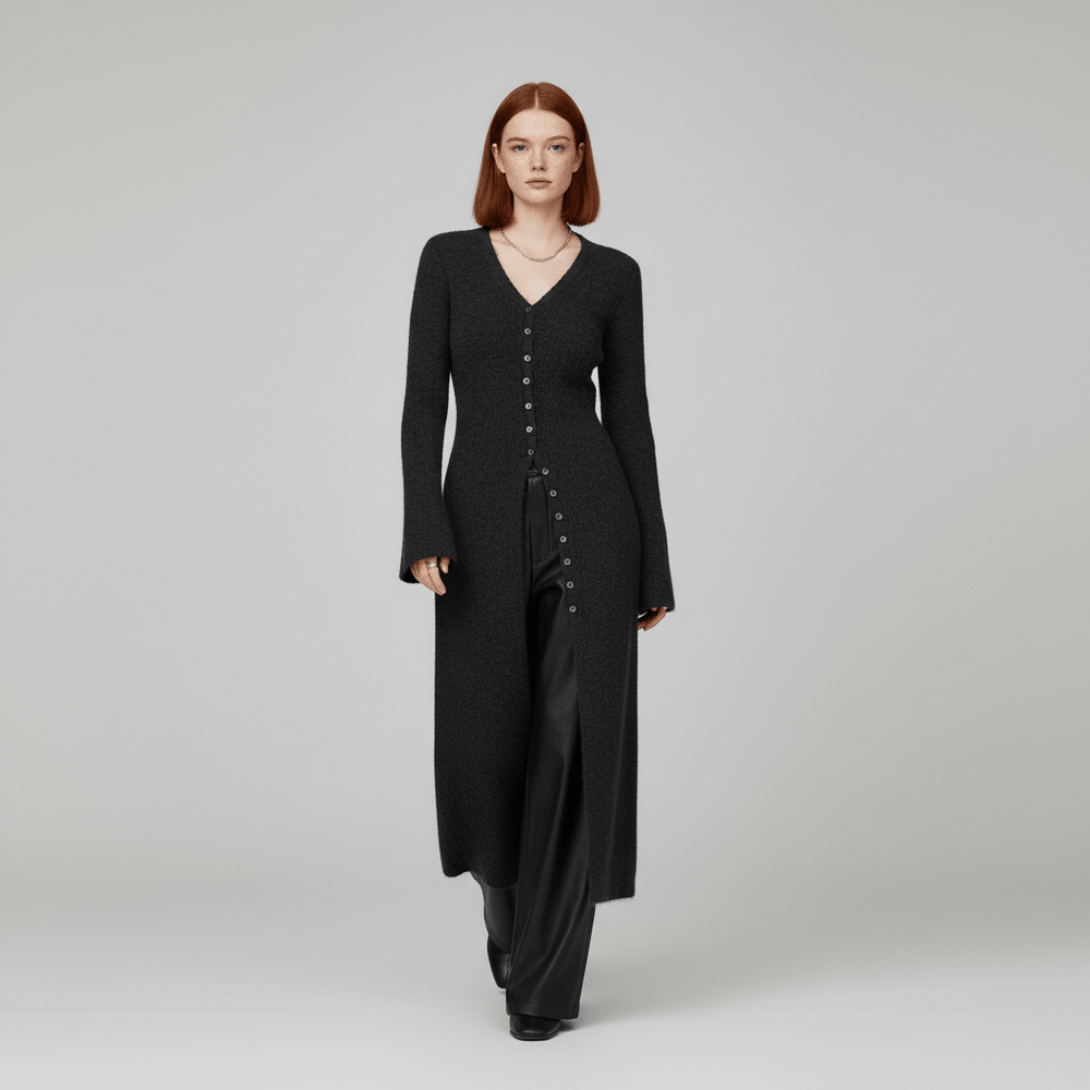 Longline Cardigan with Button Placket – Lisann