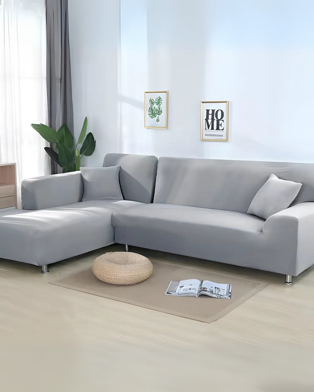 Stretch Modular Sofa Cover – Milk Silk, 235–300cm & Anti-Slip Fit