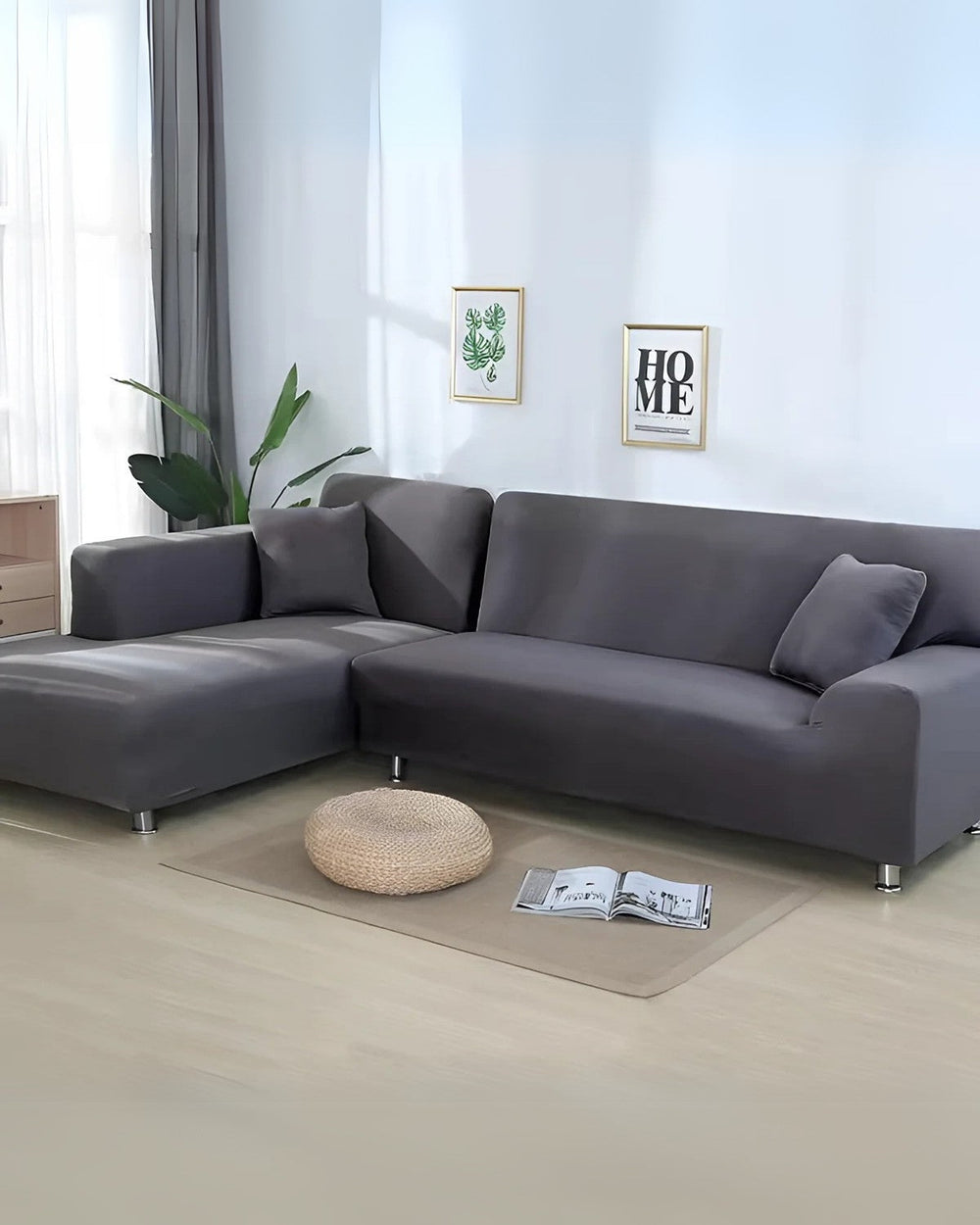 Stretch Modular Sofa Cover – Milk Silk, 235–300cm & Anti-Slip Fit
