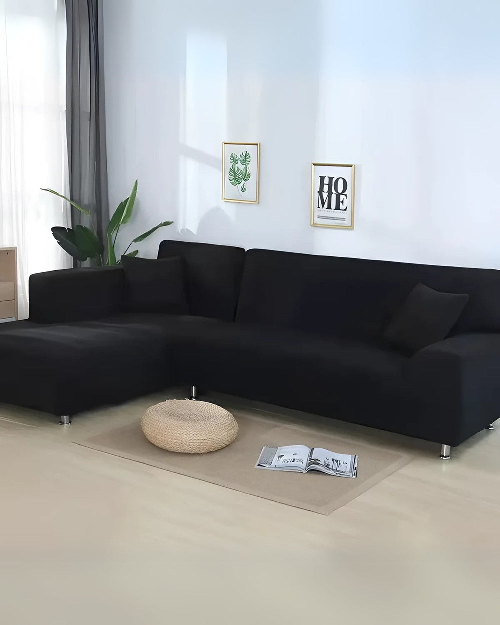 Stretch Modular Sofa Cover – Milk Silk, 235–300cm & Anti-Slip Fit