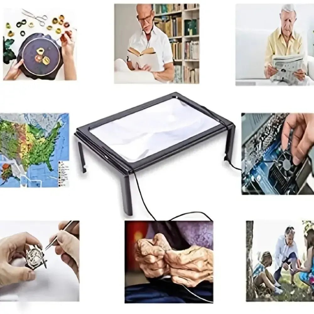 Folding Desk Magnifier – 3x Magnification, 4 LED Lights & Hands-Free Reading
