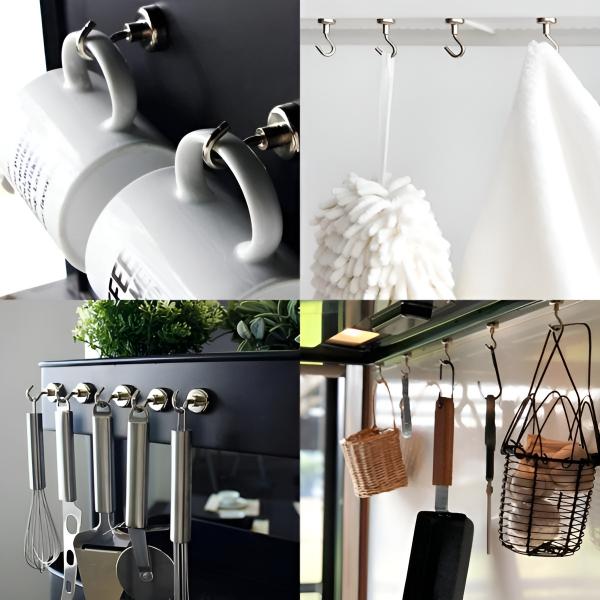 Heavy-Duty Magnetic Hooks – 10 kg Capacity, Silver Metal & 10-Pack Set