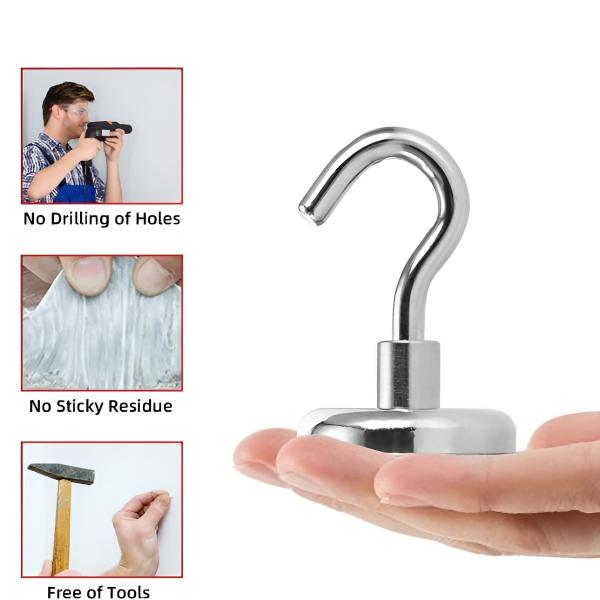 Heavy-Duty Magnetic Hooks – 10 kg Capacity, Silver Metal & 10-Pack Set