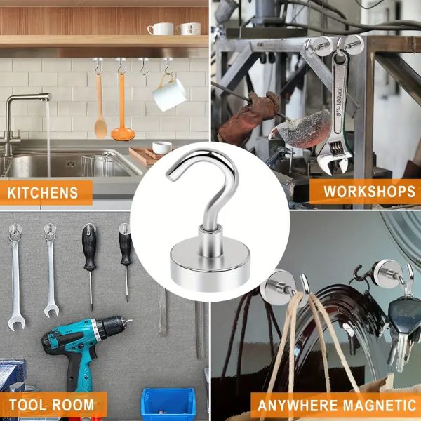 Heavy-Duty Magnetic Hooks – 10 kg Capacity, Silver Metal & 10-Pack Set