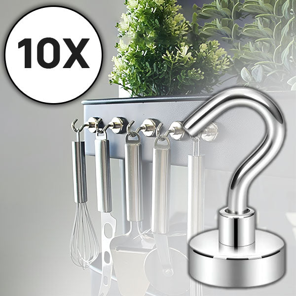 Heavy-Duty Magnetic Hooks – 10 kg Capacity, Silver Metal & 10-Pack Set