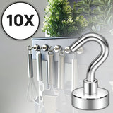 Heavy-Duty Magnetic Hooks – 10 kg Capacity, Silver Metal & 10-Pack Set