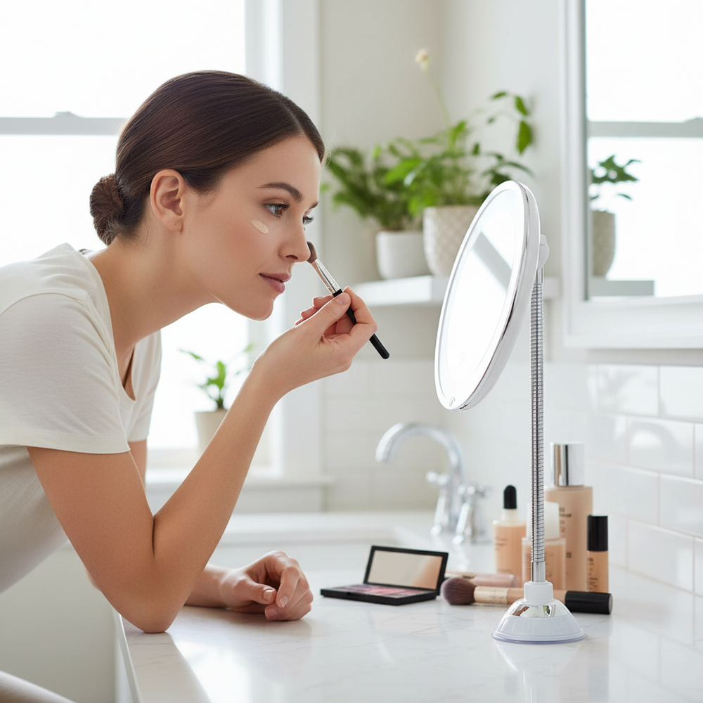 Bathroom Mirror – LED Lighted, Magnifying & Flexible Arm