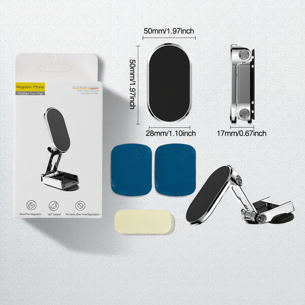Car Phone Mount Magnetic Dashboard Foldable Alloy Holder