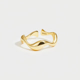 Ring Minimalist Gold Adjustable Ocean Inspired Sterling Silver