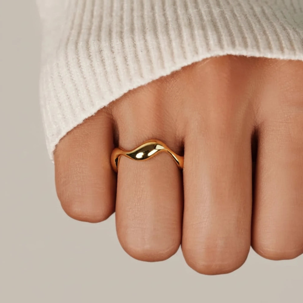 Ring Minimalist Gold Adjustable Ocean Inspired Sterling Silver
