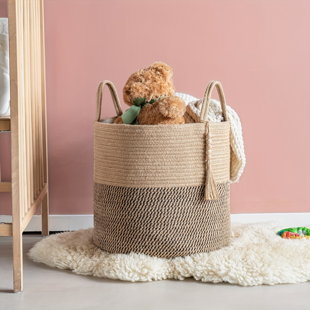 Eleganter Boho Baumwoll-Aufbewahrungskorb mit Griffen – Vielseitig & Stilvoll für Ihr Zuhause