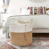 Eleganter Boho Baumwoll-Aufbewahrungskorb mit Griffen – Vielseitig & Stilvoll für Ihr Zuhause