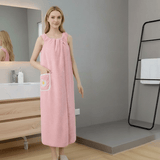 Women's Wearable Bath Towel Wrap – Quick-Dry Polyester, Adjustable Straps & Pocket