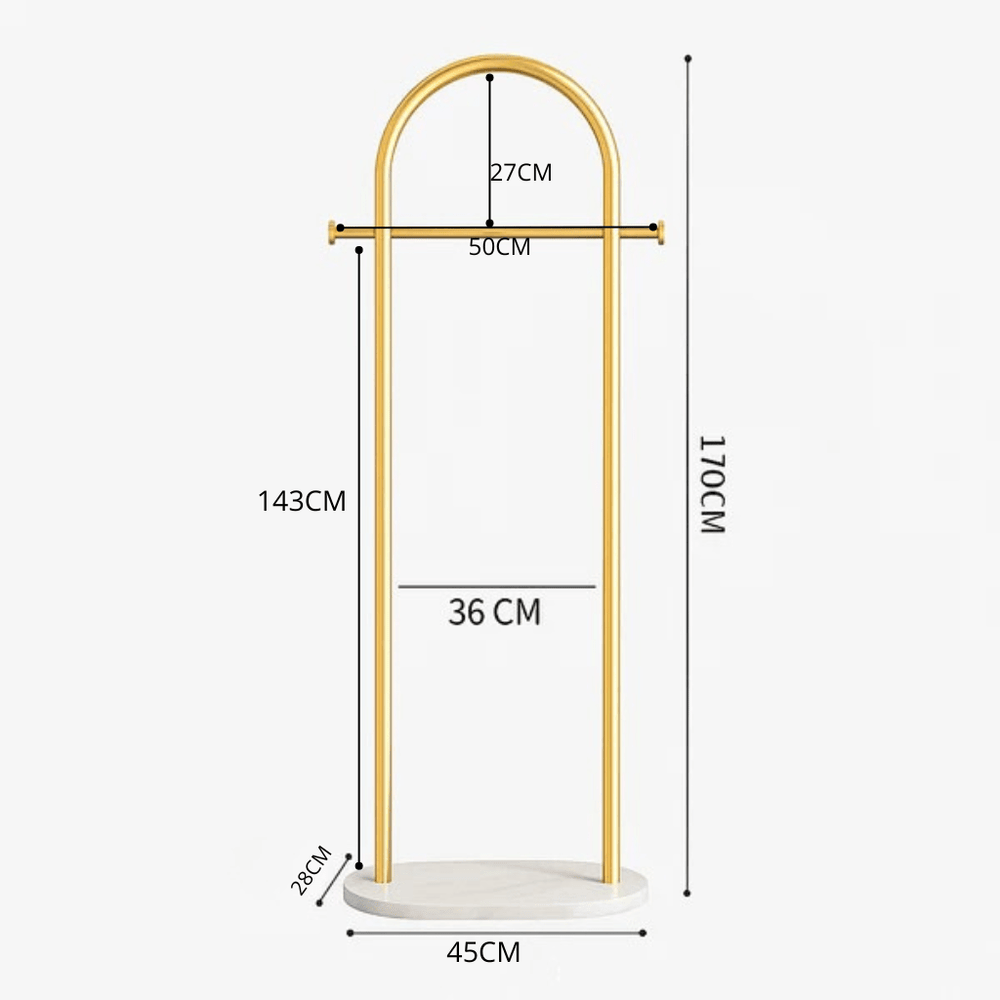 Arched Clothing Rack – Freestanding Metal, 170×28×45cm & Marble-Look Base