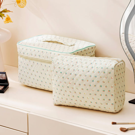 Floral Cotton Makeup Bag – Travel Cosmetic Organizer & Gift Pouch