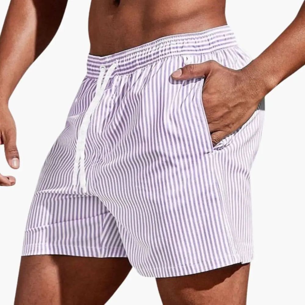 Men's Board Shorts – Elastic Waistband & Striped Design
