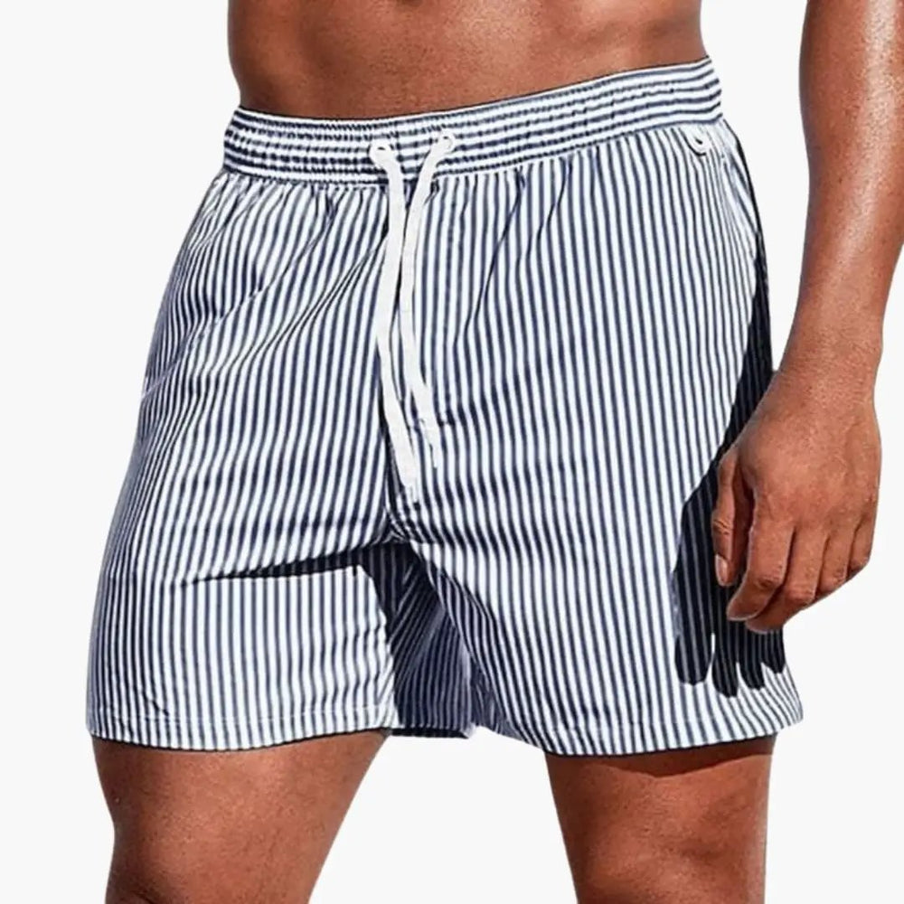 Men's Board Shorts – Elastic Waistband & Striped Design