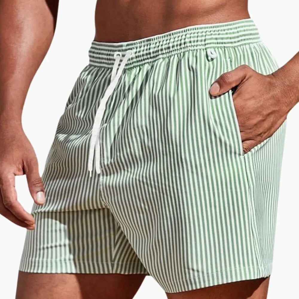 Men's Board Shorts – Elastic Waistband & Striped Design