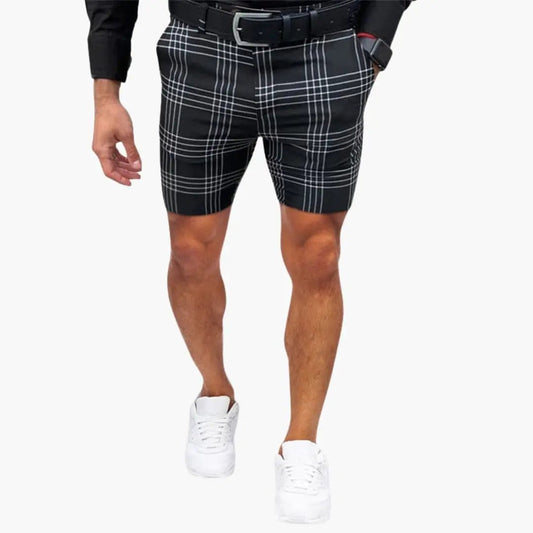 Men's Checkered Shorts with Elastic Waistband and Side Pockets