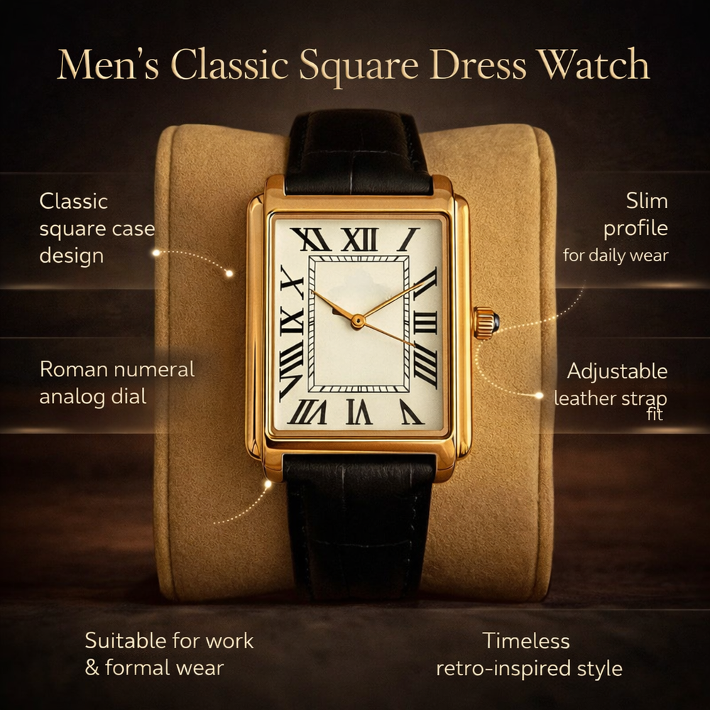 Men's Dress Watch – Classic Design, Square Analog & Retro Style