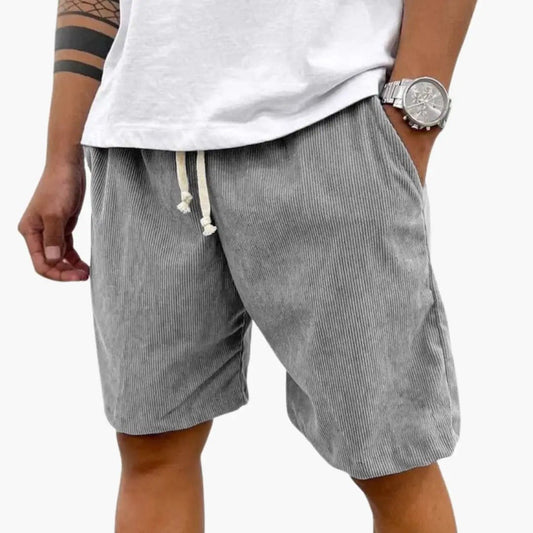 Men's Corduroy Shorts with Elastic Waistband and Drawstring