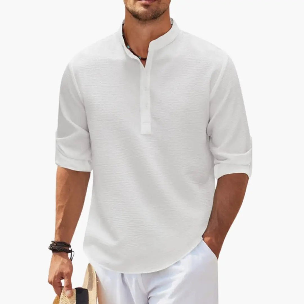 Men's Henley Shirt – Button Placket, Rolled Sleeves & Regular Fit