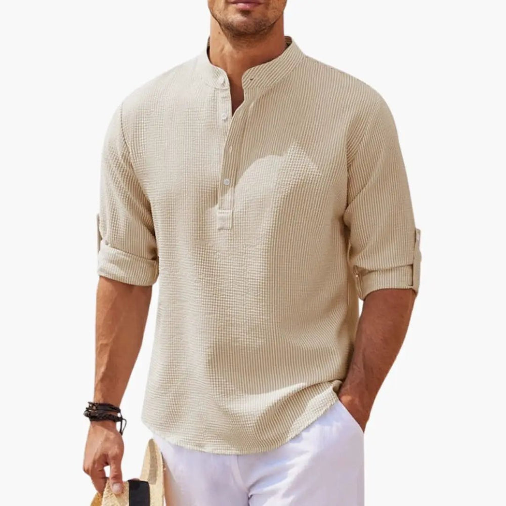 Men's Henley Shirt – Button Placket, Rolled Sleeves & Regular Fit