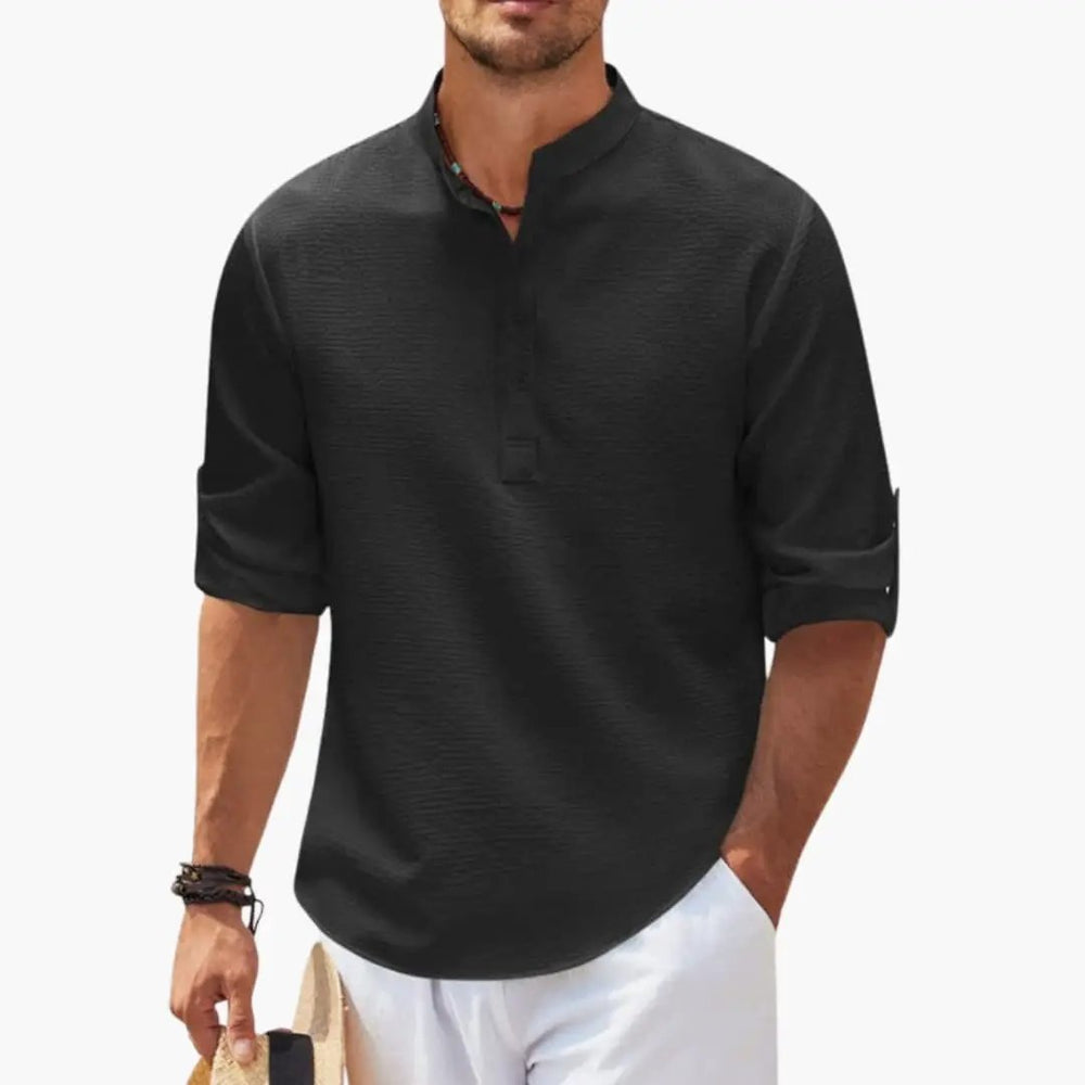 Men's Henley Shirt – Button Placket, Rolled Sleeves & Regular Fit