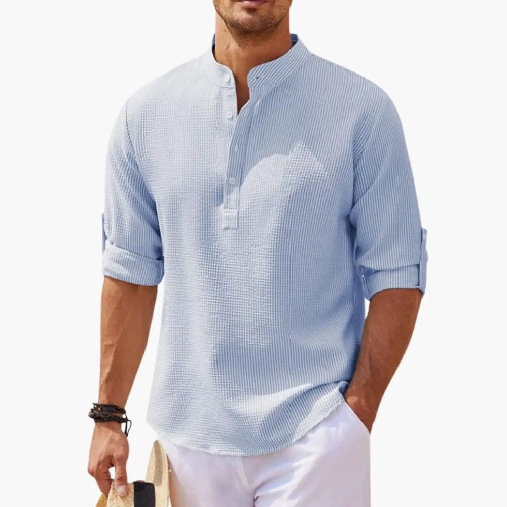 Men's Henley Shirt – Button Placket, Rolled Sleeves & Regular Fit