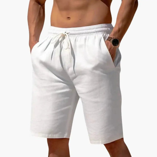 Men's Linen Shorts with Elastic Waistband and Drawstring
