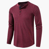 Men's Henley T-Shirt – Long Sleeve, Button Placket & Plain Woven Design