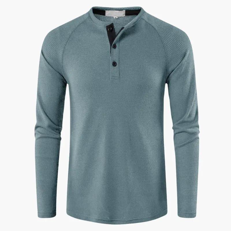 Men's Henley T-Shirt – Long Sleeve, Button Placket & Plain Woven Design