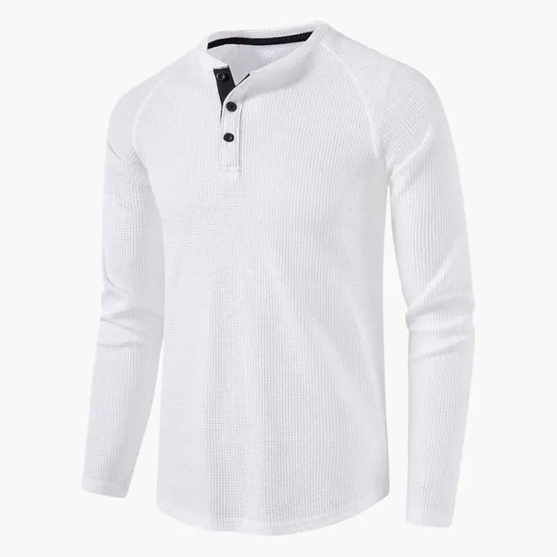 Men's Henley T-Shirt – Long Sleeve, Button Placket & Plain Woven Design