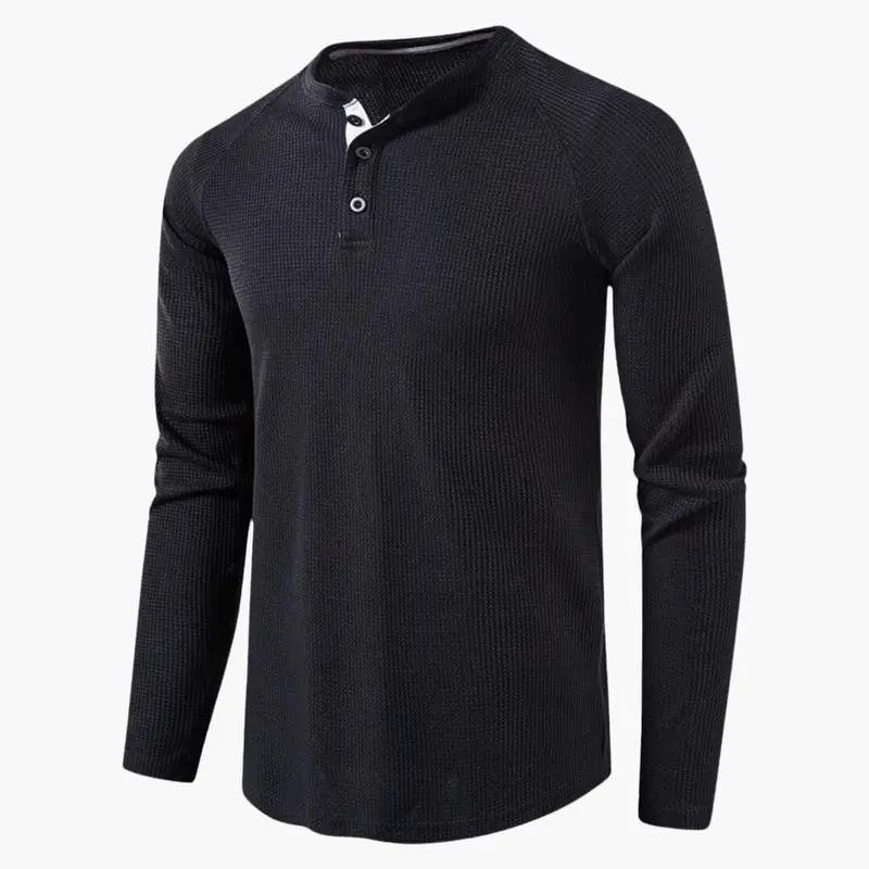 Men's Henley T-Shirt – Long Sleeve, Button Placket & Plain Woven Design
