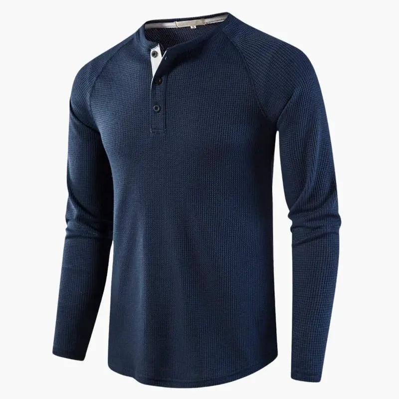 Men's Henley T-Shirt – Long Sleeve, Button Placket & Plain Woven Design