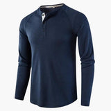 Men's Henley T-Shirt – Long Sleeve, Button Placket & Plain Woven Design