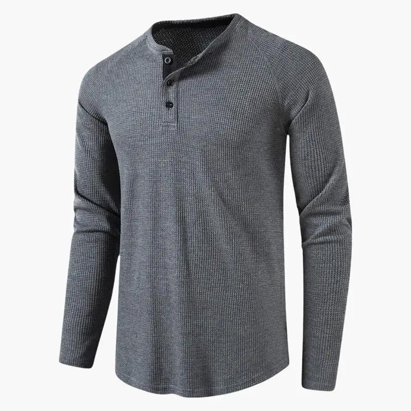 Men's Henley T-Shirt – Long Sleeve, Button Placket & Plain Woven Design