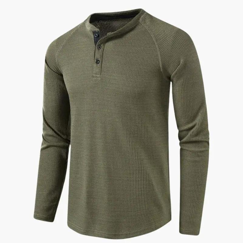 Men's Henley T-Shirt – Long Sleeve, Button Placket & Plain Woven Design