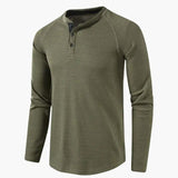 Men's Henley T-Shirt – Long Sleeve, Button Placket & Plain Woven Design