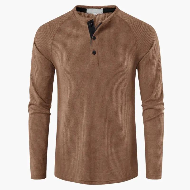 Men's Henley T-Shirt – Long Sleeve, Button Placket & Plain Woven Design