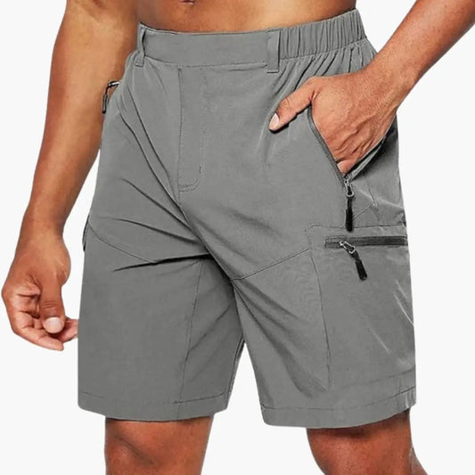 Men's Ripstop Cargo Shorts with Elastic Waistband and Zip Pockets