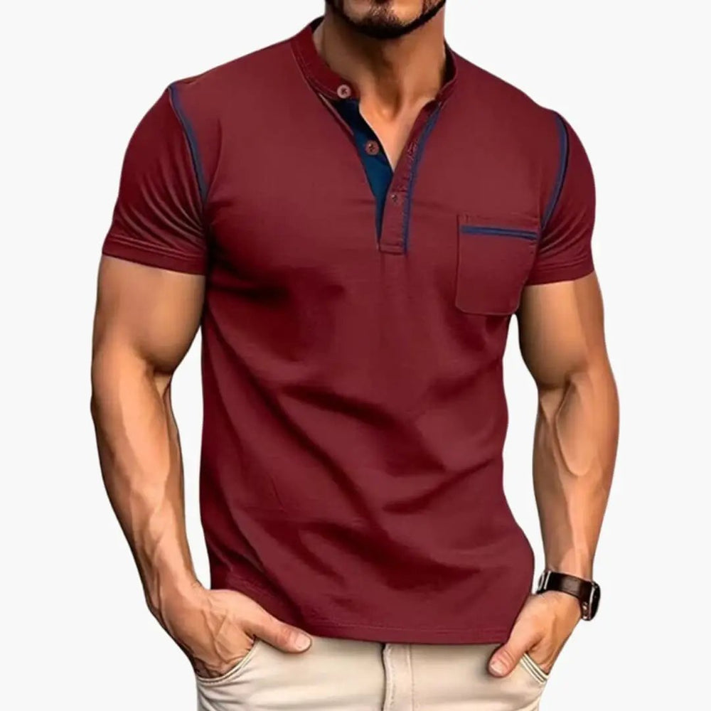 Men's Henley T-Shirt – Short Sleeve, Chest Pocket & Button Neck