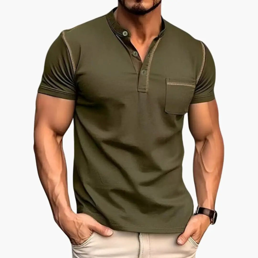 Men's Henley T-Shirt – Short Sleeve, Chest Pocket & Button Neck