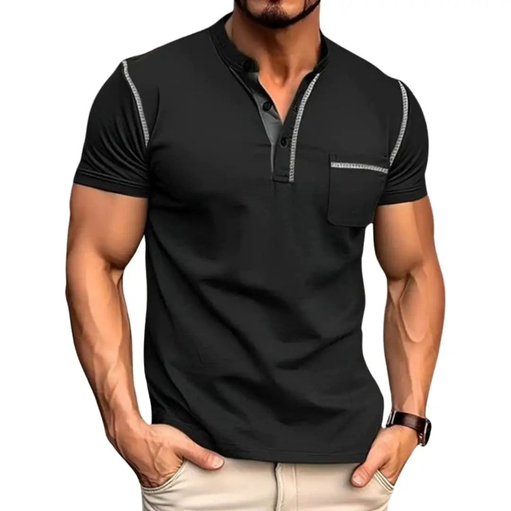 Men's Henley T-Shirt – Short Sleeve, Chest Pocket & Button Neck